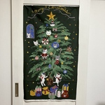 【12月15日迄出品致します】★ねこちゃん達のクリスマス・タペストリー生地★60cm×108cm★シーチング★ブラック・エンジ色・グリーン★