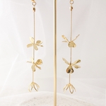 フラワーイヤリング ピアス ゴールドフラワー お花 ブライダル 華奢アクセ 揺れる チェーン ナチュラル 上品 真鍮