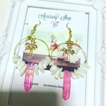 今年流行❤︎クリスタル氷柱ピンクやしの木ピアス❤︎
