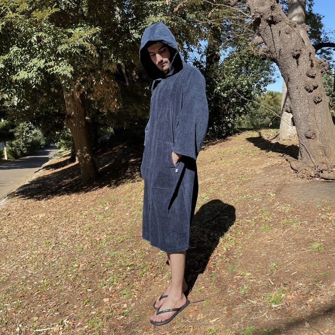 ファスナーサウナポンチョ 黒・ネイビー コットン100％タオル