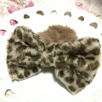 💓sale300円💓ヒョウ柄🐆リボン🎀付き miniブラウンファーシュシュ❤︎