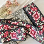 30cm/50cm  インド刺繍リボン  チュール  花柄  レッド
