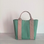 帆布トートバッグLマチ広め リーフグリーン×マッシュルーム 倉敷帆布