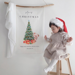 くまさんとツリー　クリスマスタペストリー　Christmas tapestry コットンリネン　バースデータペストリー