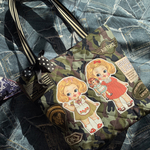 M様ご予約/可愛いティキちゃん×ミリタリーカモフラキルティング英字ワッペン×クールフレンチカモフラコットントートバッグ