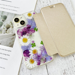 手帳型（5色）押し花スマホケース、四つ葉のクローバー、紫陽花（あじさい）、全機種対応、iPhone17、iPhone17Pro、iPhone16、iPhone16e、iPhone16Pro