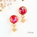 ドラマチックをつめ込んで ﹣ 耳飾り ﹣ ( 秋 紅葉 赤 レッド イヤリング ピアス サージカルステンレス 樹脂ピアス キラキラ キュービックジルコニア 情熱的 ドラマティック 情熱 )