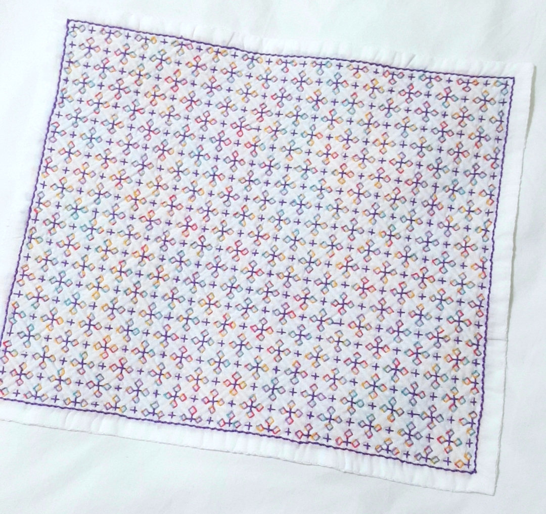 No. 3 刺し子ふきん・たんぽぽ グレー×パープル