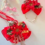 Xmasファーリボン①🎀カチューシャ&チョーカーセット🎄赤🎅❤️