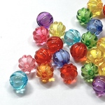 【10mm   70個】ストライプアクリルビーズ カラフルカラーアソート かぼちゃ型 筋の模様が入っています