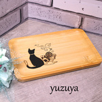黒猫の竹製トレイ◎メヘンディ：レモン