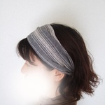 秋の新作*　変わりボーダー　ナチュラルグレー　ほっこりコットンウールのゆるターバン**ヘアバンド　冬支度プチ防寒に