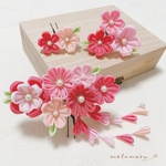 【七五三髪飾り】つまみ細工のお花いっぱい髪飾り(ローズピンク×ピンク)【七五三　七五三髪飾り　つまみ細工　卒業式】