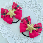 クリスマスヘアゴム 🎄キラキラチェックリボン🎀お揃い♡プレゼントにも🎁キッズヘアゴム♡2個セット