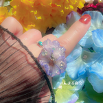 Eフリル【美aura】ビオラ／パープル／グラデーション／ドライフラワー／ラインストーン／ボタニカル／カラフル／花／フリーサイズ／リング