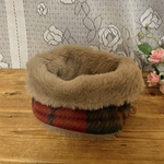 犬用　ふわふわネックウォーマー・スヌード　小型犬（L）首周り35センチまで　赤チェックフリース＆モカ茶ファー生地・リバーシブルOK