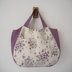 【　特価　】紫帆布＆パープルすみれ柄　A　ぷっくりタックBAG　前ポケット♪　moment