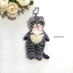 【新作】 羊毛フェルト 猫 スコティッシュフォールドのキーホルダー