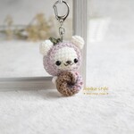 むぎ様用リクエスト品＊あみぐるみキーホルダー＊フレンチクルーラー大好き♪イチゴくまちゃん