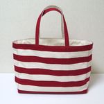 ☆ワイドボーダー柄帆布トートバック☆red&ivory