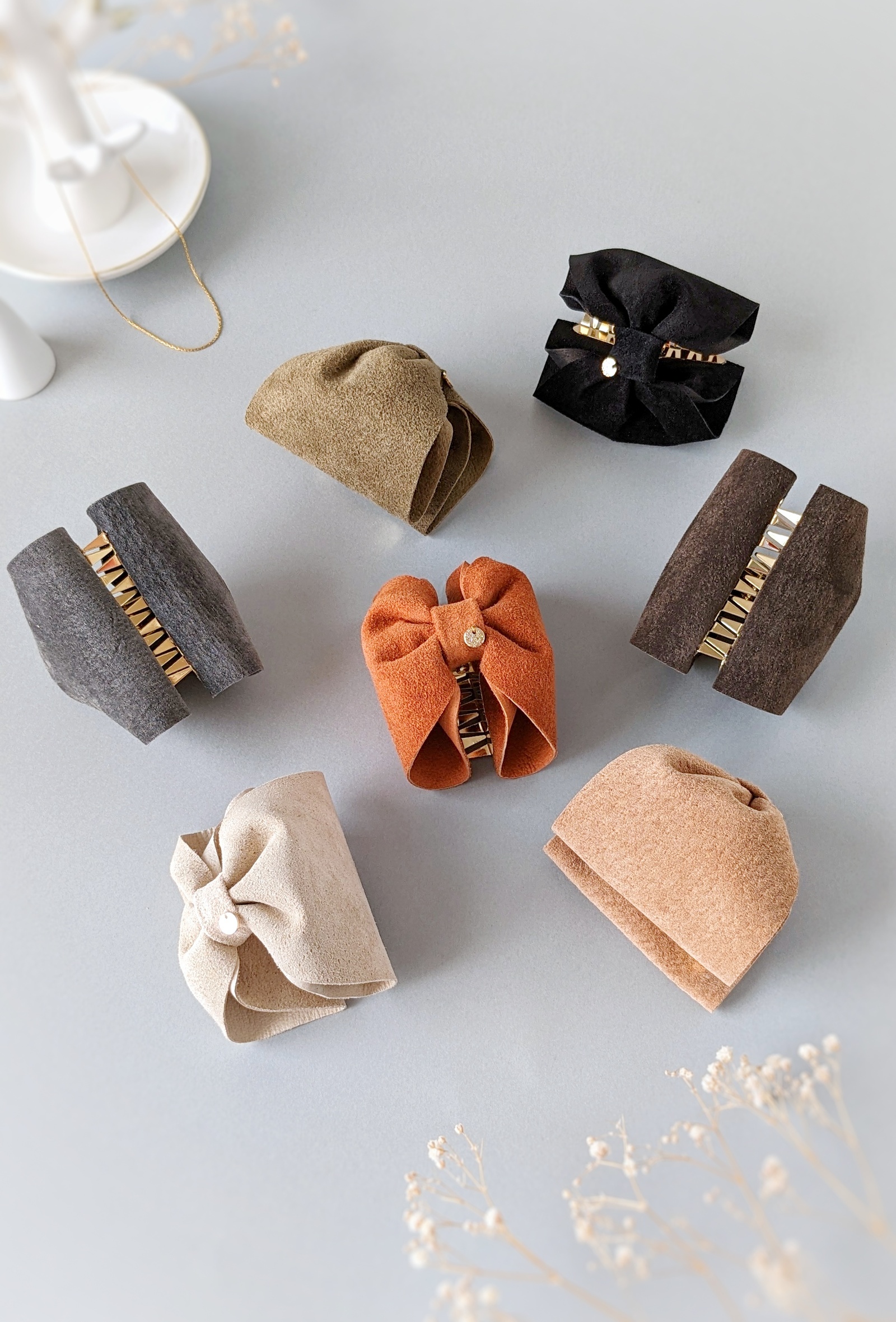 本革♡スエード 大人のためのバンスクリップリボン小さめ 〜全7色