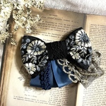 【リボンNO.243】RibbonDressシリーズ　インド刺繍　リボン　ヘアアクセサリー　個性的　大人可愛い 花柄　推しカラー　青系　ネイビー　くすみブルー【まる福】