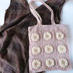 くすみピンク ❁︎ お花モチーフのトートバッグ / 内布･内ポケット付き