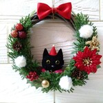 xmas　クリスマスリース   黒ネコ