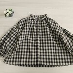 ＊綿麻ブロックチェック袖ギャザーブラウス