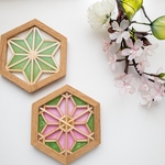 「選べるペアセット」和の伝統~組子細工〜に多彩なレジンで彩りを宿す　オシャレ和風コースター　〔縁起物〕〔お祝い〕〔ギフト〕〔オーダー可能〕