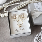 ［XmasGiftBox］Gold Glitter Flower ワイヤーアートイヤリング（ピアス）&クリスタルガラスストーンフォークリングセット　クリスマスコフレ2023  スペシャルギフト2023