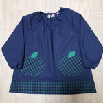80～150size りんごポケット タータンチェック 緑 長袖スモック 切替あり