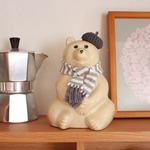 しろくま貯金箱　マフラー&ベレー帽　グレー(灰色)