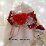 【わんちゃん／ねこちゃん用リボンチョーカー】クリスマス/大きなパールと赤いバラ