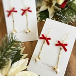 リボンとゆらゆらコットンパールピアス レッド