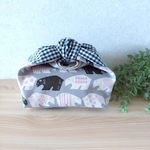 m.c 丸いリボンのお弁当袋 ランチバッグ　クマ🐻グレー