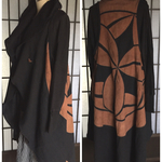 円形ベスト＆ストール 古銭と刺し子 藍筒描家紋古布木綿草木手染アシンメトリー