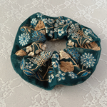 【シュシュ】インド刺繍リボン🎀草花刺繍・緑がかった深いブルー