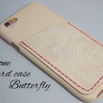 一枚革スマホカバー　カードケース付（蝶柄）iPhone6・6s用