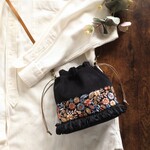 ☆new＊*　2way 巾着 バッグ　インド刺繍リボン　ブラック　b