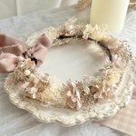 【送料無料】ベビーキッズ花冠　~antique beige~  花かんむり　はなかんむり　結婚式　誕生日　