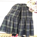 【定番】ギャザーたっぷりガウチョ♡タータンチェック柄（緑）