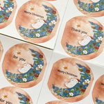 🎄透明水彩画「クリスマス北欧水彩イラストシール」48枚  丸シール クリスマスリース　ラッピング　クリスマスシール　しろくま　シロクマ　クマ　くま　雪　冬　クリスマスプレゼント　クリスマス　三日月　月