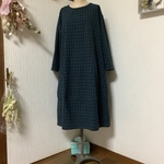 ハーフリネン　ブラックウォッチ　バルーンワンピース💕
