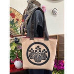 木綿(暖簾)と紋の柿渋染めトートバッグ　　　　　ハンドメイド