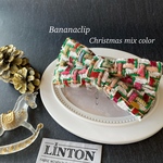 NEW🤍クリスマスにぴったり🎄リボンバナナクリップ🌷LINTONTWEED(グリーン、赤) ギフトにも◎ 時短ヘアアレンジ　大人可愛いリボン　上品コーデ