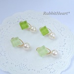 ガラスタイルとコットンパールのノンホールピアス～Green