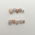 #32 【 size order 】nail tip - dusty blue × beige 🥣🐩♡ 文字変更OK! 落書きネイル うねうねネイル お花 チェック 韓国