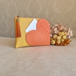 ミニ財布 　コンパクト　 L字ファスナー　パイソン ♡ハートモチーフ♡ イエロー&オレンジ　ビタミンカラー