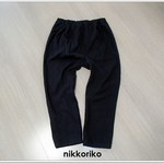 サルエルパンツ　リネンコットン　ミニヘリンボーン　濃紺
